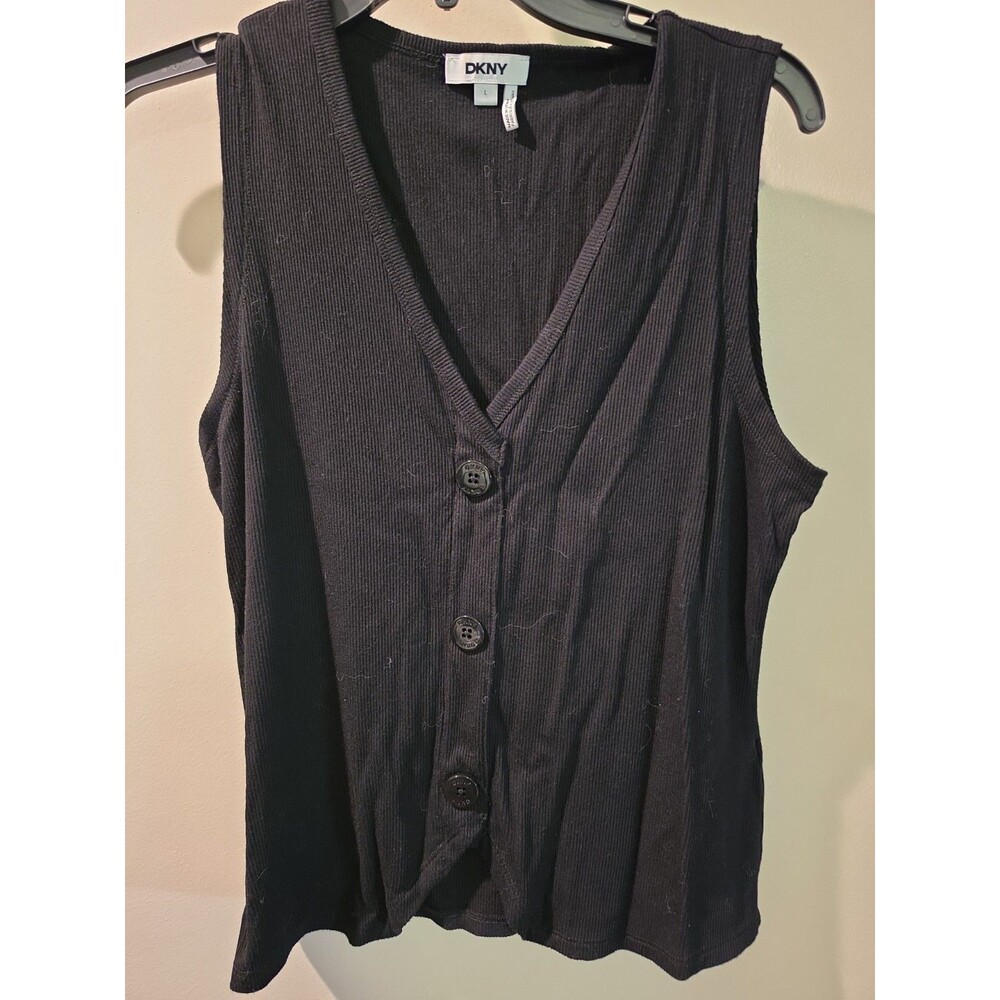 Wimens DKNY vest Look Top With Faux Buttons. Black. Large